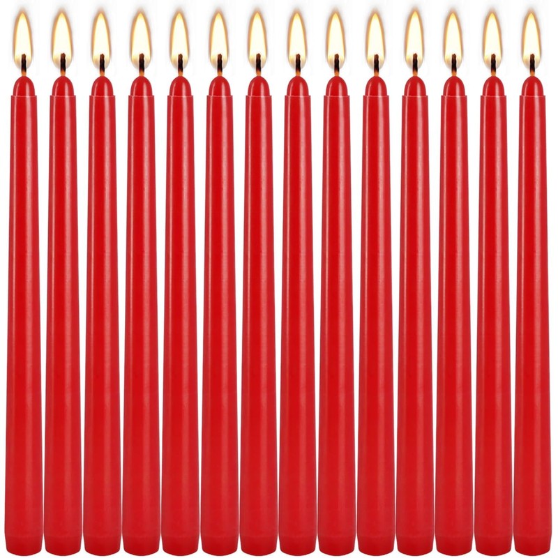 14 Pack Glowing Red Tapers Candles- 10-Inch unscented Candles for