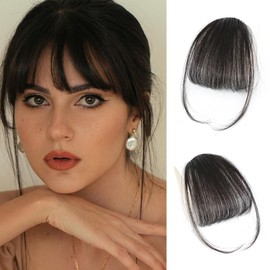 Clip In Bangs-100% Real Huamn Hair Bangs Clip Brown Black Clip On Bangs Hair Extensions Fake Bangs Human Hair Wispy Bangs Hair Clip Fringe With Temples Hairpieces Curved Bangs For Daily Wear