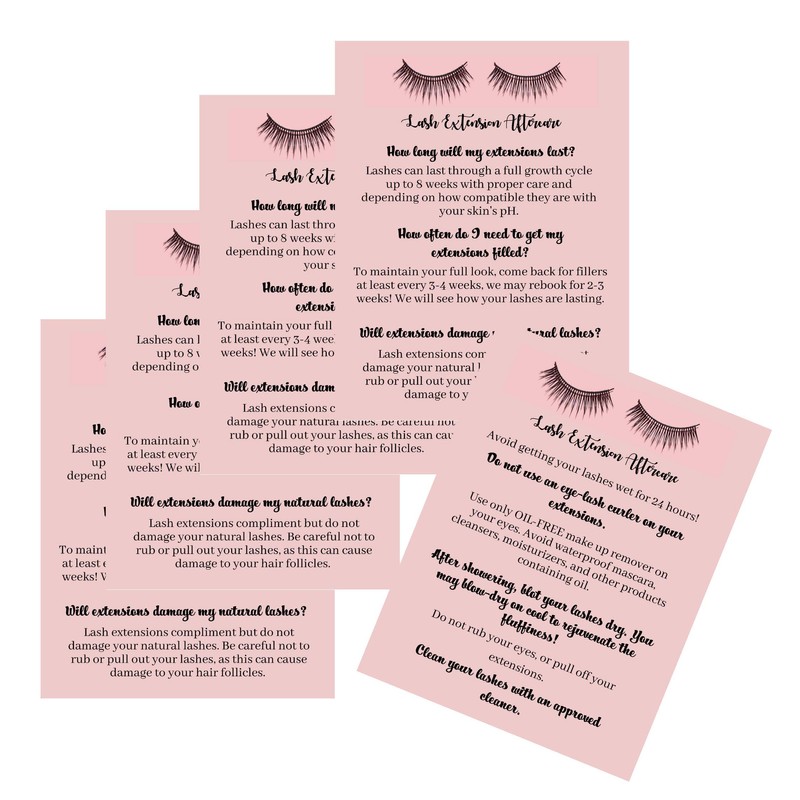 Lash Extension After Care Instruction Cards for Clients | Post
