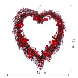 VioletEverGarden Valentine’s Day Wreath,15” Heart Shaped Wreath with Red White Berries for Valentine’s Day Wedding Festival Decor