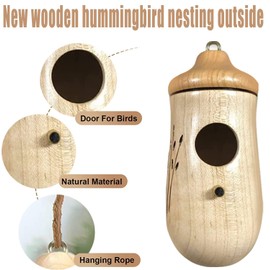Hummingbird House 2022 New Wooden Bird House Pendant, Wren Swallow Sparrow Nesting Garden Decoration Hummingbird House Outside...(1 Piece B)