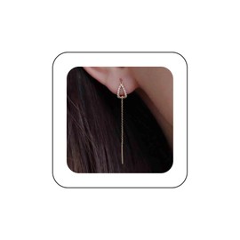 Aneneiceera Vintage Crystal Teardrop Chain Dangle Earrings Cz Pull Through Earrings Thin Long String Threader Earrings Gold Tassel Threader Drop Earrings Jewelry for Women and Girls (Gold)