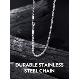 Bandmax Silver Tone Twist Rope Chains for Men Women 3MM Stainless Steel Mens Chain Choker 20 Inch Rope Necklace Cadena Hombre Jewelry Gift for Son Grandson