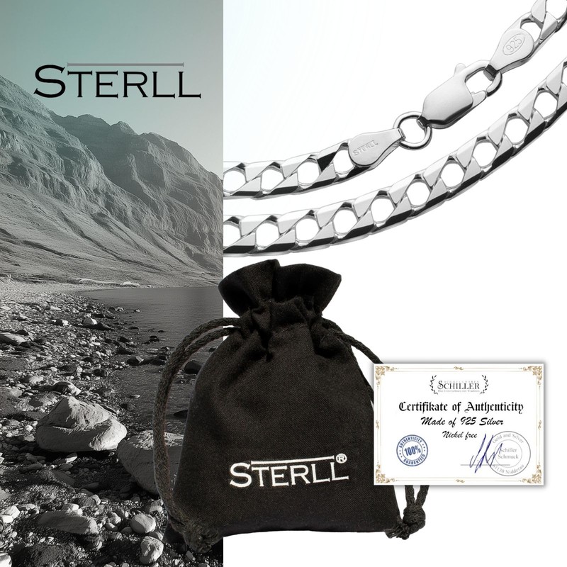 STERLL Men's Necklace Real Silver Curb Chain Without Pendant Eco