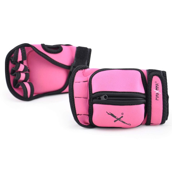 MaxxMMA Adjustable Weighted Gloves, 2 lb. Set - Removable Weight (2 x 0.5 lb. Each Glove) for Sculpting MMA Kickboxing Cardio Aerobics Hand Speed Coordination Shoulder Strength (Pink)