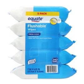 Equate Flushable Wet Wipes, Fresh Scent, 240 Wipes (5 Pack), Compare to Cottonel