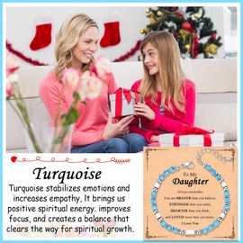 Wisedawn Turquoise Bead Blue Bracelets for Daughter, Birthday Bonus Daughter Gifts form Mom, Easter Basket Stuffers for Teens Girl Kids, Teen Girl Gifts Trendy Stuff