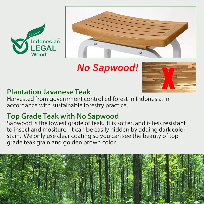 Anthology Spa Bali Shower Bench Teak & Aluminum Bath Stool