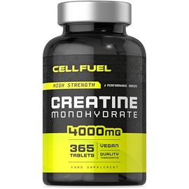 Creatine Monohydrate Tablets 4000mg | 365 Vegan Pills | High Strength Supplement for Women and Men | by CELLFUEL