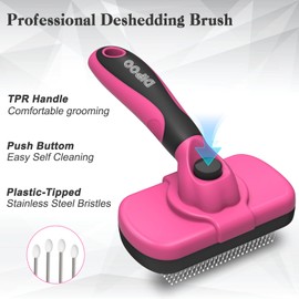 Dipoo Self-Cleaning Pet Grooming Brush - Skin-Friendly Deshedding Tool for Dogs & Cats in Pink, Removes Loose Hair and Tangles