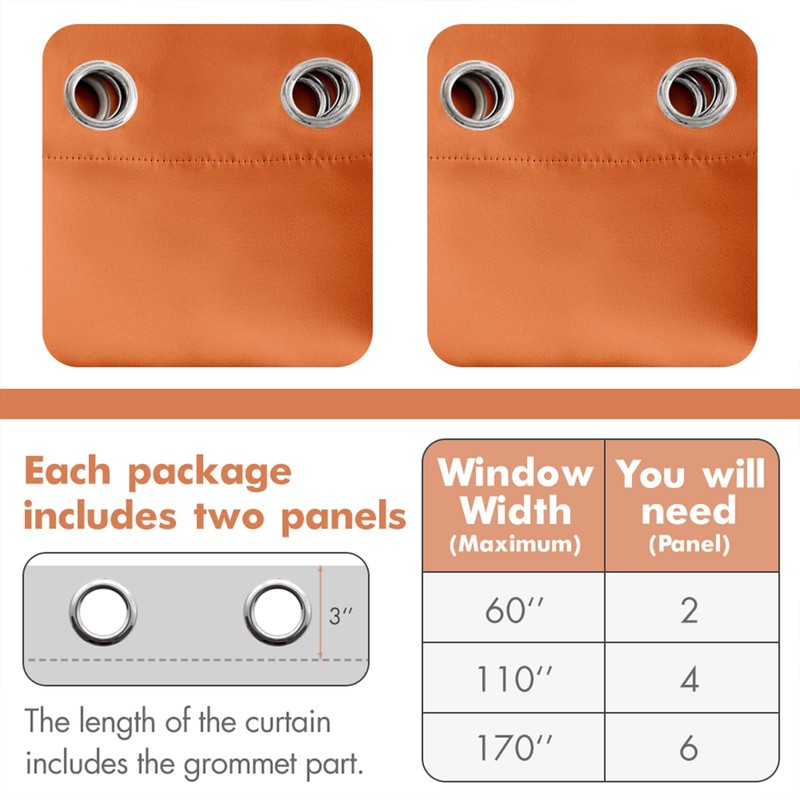 MIULEE 2 Panels Orange Blackout Curtains Room Darkening Thermal Insulated