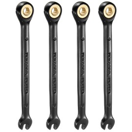 QUARKZMAN Set of 4 ratchet wrenches, 6 mm, metric ring spanners, 72 teeth, CR-V steel, 12-point nickel-plated combination ratchet wrench for fasteners, nut bolt