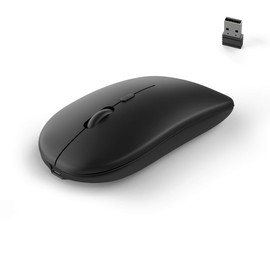 Lacerto® | Kabellose wiederaufladbare Maus, 2.4G Wireless + Bluetooth 5.0 | für Computer, Tablet, Laptop, Smartphone | Stabile Verbindung, leises Klicken, 800/1200/1600 DPI | Farbe: Schwarz