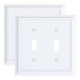 2-Pack Double Toggle Light Switch Cover Plate, Durable Natural Bamboo Fiber Decorative Switch Plate Covers, Pure White 2 Gang Wall Plate, Corrosion Resistant