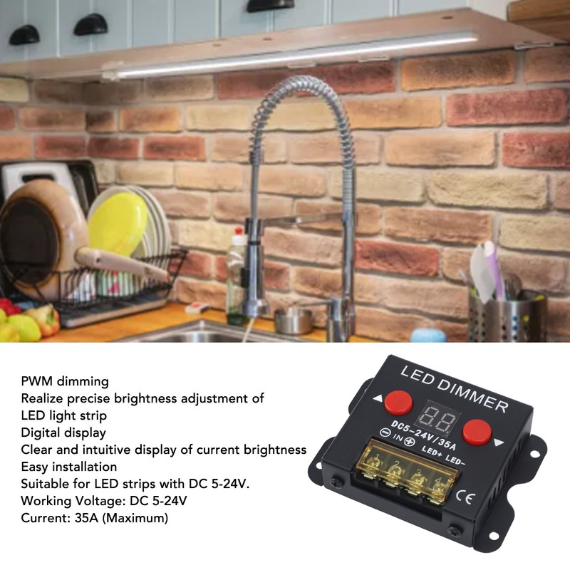 LED Light Strip Dimmer DC 5‑24V 35A PWM Dimming Controller