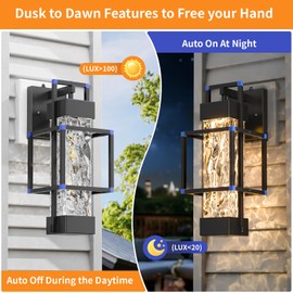 Dusk to Dawn Outdoor Lighting Fixtures Wall Mount, Dimmable Exterior Front Porch Lights for Outside, Sensor Wall Lantern Lamps Waterproof, Coach Lights with Blue Interface for House, Garage (1 Pack)