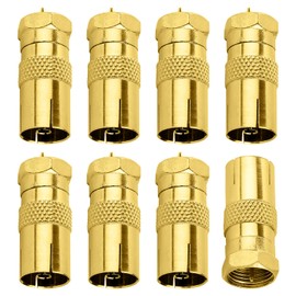 KUOQIY 8 PCS F Male Plug to RF Female Coaxial Aerial Adapter, TV 9.5 Female to F-Type Male Converter, Gold-Plated