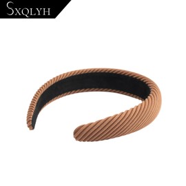 SXQLYH Padded Headband, Women's Headband, Thick Hair Band, Headbands, Soft Fabric Hair Hoops, Padded Retro Style Hairband, Comfortable Headbands for Women and Girls (Brown)