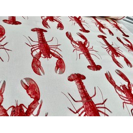 Red Lobster Print Fabric Curtains Upholstery Dress Material Nautical Marine - 140cm Wide White Canvas (1)