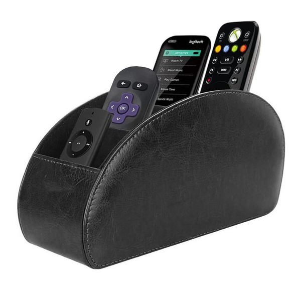 Leather Remote Control Holder with 5 Compartments, Pu Leather Desktop