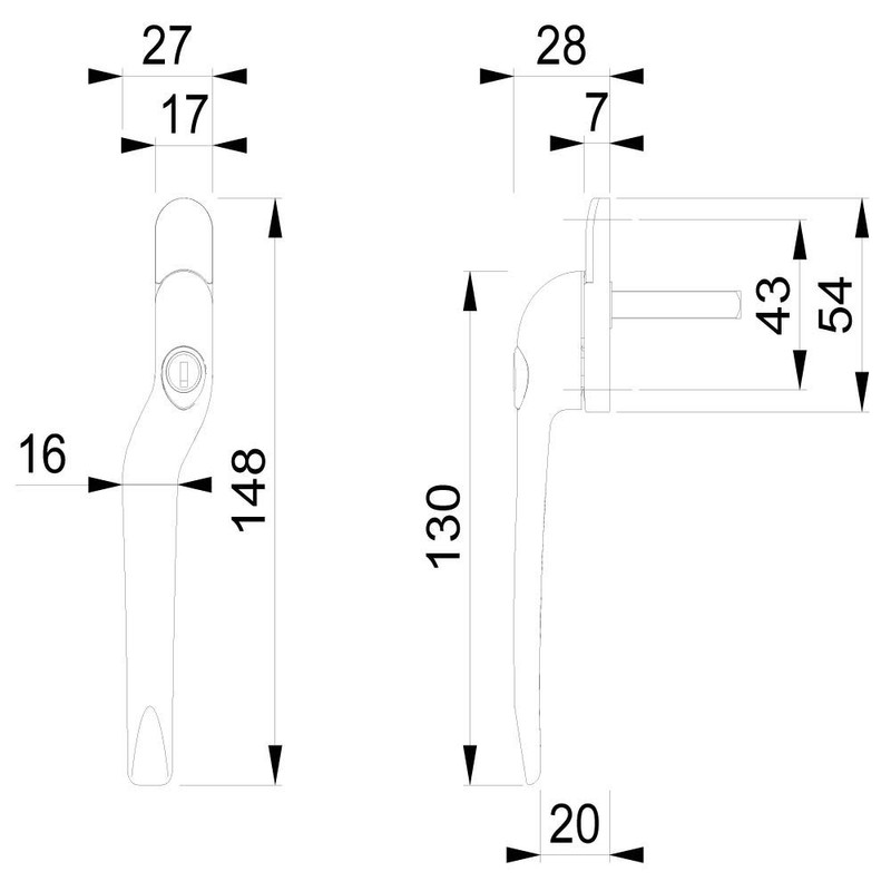 The Venetian Slimline Espag Window Handle in Polished Chrome -