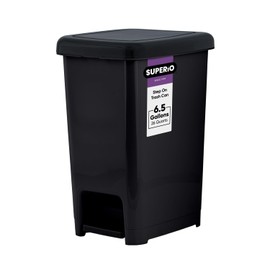 Superio Slim Step On Trash Can 6.5 Gallon, Black Waste Bin with Foot Pedal Lid 26 Liter, Kitchen, Under Desk, Office, Bedroom, Bathroom