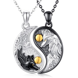 Cuoka Yin Yang Wolf Necklace 925 Sterling Silver Yin Yang Wolf Couples Friendship Necklace,Yin Yang Matching Pendant Jewelry for Women