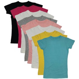 MISS POPULAR Girls' 8-Pack Super Soft Polycotton Short Sleeve Crew Neck T Shirts, Assorted Color Solid Tees (7/8, Combo A)