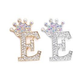Crown Initial Brooch Pins A-Z 26 Letters Brooches for Women Girls Crystal Alphabet Letter Lapel Pin Rhinestone Badges for Hat Bag Pants 2pcs Gold+Silver Plated Initial Breastpin Gift for Valentine's