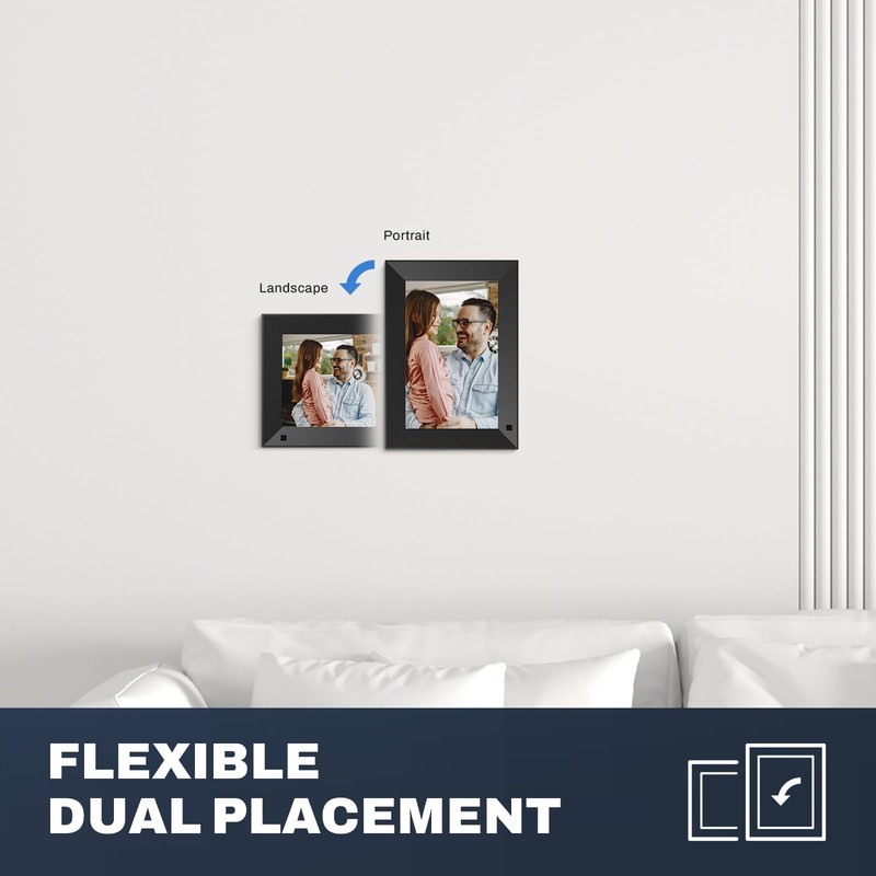 Arktronic 8" Digital Picture Frame, 16GB, Touchscreen, WiFi Wall-Mount Frame