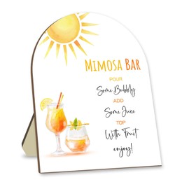 Hatzelou Boho Mimosa Bar Wooden Sign with Stand, Minimalism Sunshine Decoration Bridal Shower Sign, Wedding Welcome Sign, Bar Decoration Supplies, Party Supplies