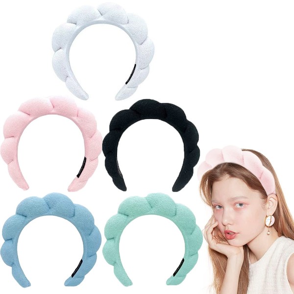 Mimi and Co Spa Headband for Women - Sponge & Terry Towel Cloth Fabric Head Band for Skincare, Makeup Headband Puffy Spa Headband for Skincare, Face Washing, Shower (Pink)