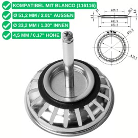 Replacement Strainer Basket Seal, Pack of 2, Compatible with Blanco 116116, for 3.5 Inch Drain Fittings with Strainer Basket Item No. 119145, 119146, 125590, 125613, 225210, 225211, Sealing Ring