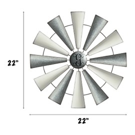 COLLECTIVE HOME - Monogram Metal Windmill, Galvanized Hanging Wall Decor, Farmhouse Wall Sculpture, 22 Inch Wall Art for Office Living Room Bedroom (G)
