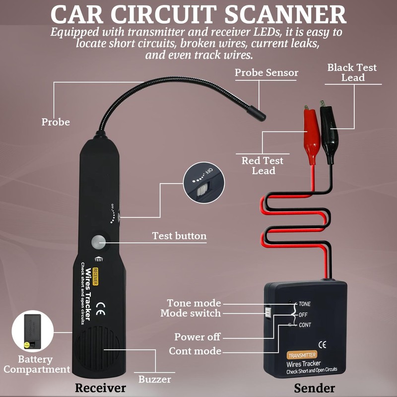 Automotive Circuit Tracer & Wire Tracker 6-42V DC Wire Short
