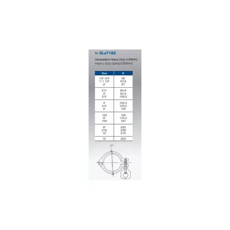 Abrazadera de acero inoxidable SST304 para conexiones clamp, válvulas y