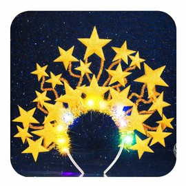 CAKURE Light Up Star Headband LED Gold Headpieces Glowing Hairband Birthday Party Costume Headwear Hair Accessories for Women (Gold)