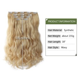 Blonde Hair Extensions，HSPJHTM Hair Extensions Clip on, Blonde Clip in Hair Extensions 18" Long Wavy 4pcs Soft Thick Hairpieces Synthetic Hairpieces for Women Curly Full Head Hidden