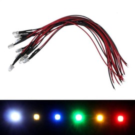 Lumonic 10 x Super Bright LEDs with Resistor for 12 V Applications - High Power LEDs with Connection Cable for DIY Soldering in Colour Cold White 6000 K - Diameter: 5 mm