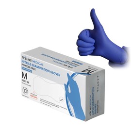TRICARE MEDICAL Blue Nitrile Exam Gloves - 4.7 Mil, Low Derma, Non-Sterile, Powder Free, Latex Free (Medium, 400, Count)