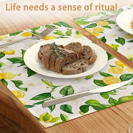 Placemats12x18 Inch,Lemons Flower Placemats,Green Leaf Kitchen Dining Coffee Table Mats Set of 6 for Home Indoor Outdoor Party