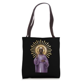 Black Jesus Shirt Face Of Jesus Cross With Crown Of Thorns Tote Bag