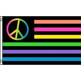 Moon Knives US Neon Rainbow Peace Sign Flag 3x5 ft USA Stars Stripes American America Colors - Party Decorations Supplies for Parades - Prime Outside, Garden, Men Cave Decor Flag (Imported)
