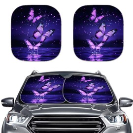 Aplkyhs 2 Piece Car Windshield Sunshade Folding Front Window Sun Shade Purple Butterfly Car Sun Visor Universal Fit