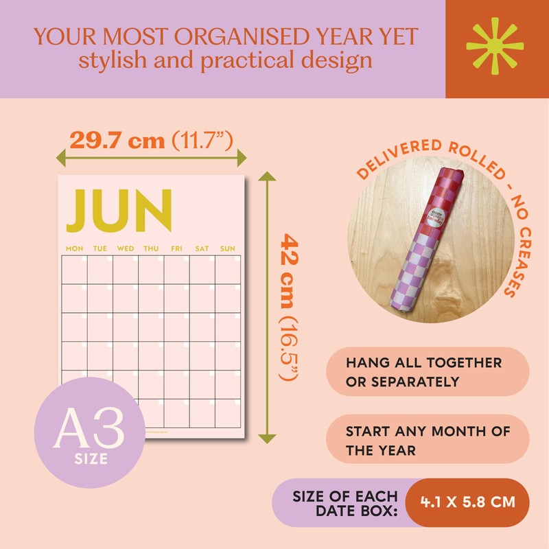 12x A3 Extra Large, Simply Bright Wall Planner - Undated,