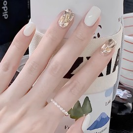 [ALLEVG] Nail Tips, 24 Pieces, Short 3D, Fall & Winter, Popular Japanese Style, Cute, Simple, Stylish, Coming of Age Ceremonies, School Entrance Ceremonies, Graduation Ceremonies, Weddings, Parties,