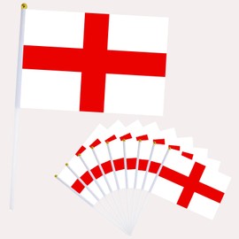 10Pcs England Stick Flag for Oly Decorations 2024,Hand Held England,St Georges Small Flags,14x21cm Mini Handheld Flags Oly Games Themed Decoration for Garden,Bar,Party And Street Oly 2024