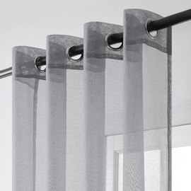 Topfinel Voile Sheer Curtains Linen Structure with Eyelets Translucent Plain for Windows Set of 2