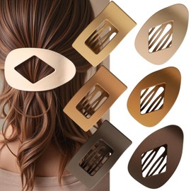 6 Pack Flat Hair Clips for Women, Flat Claw Clips for Women & Girls, Flat Hair Clip for Thick/Thin Hair, Non-slip Ridges French Hair Claw for Girls, Matte Dark Colors