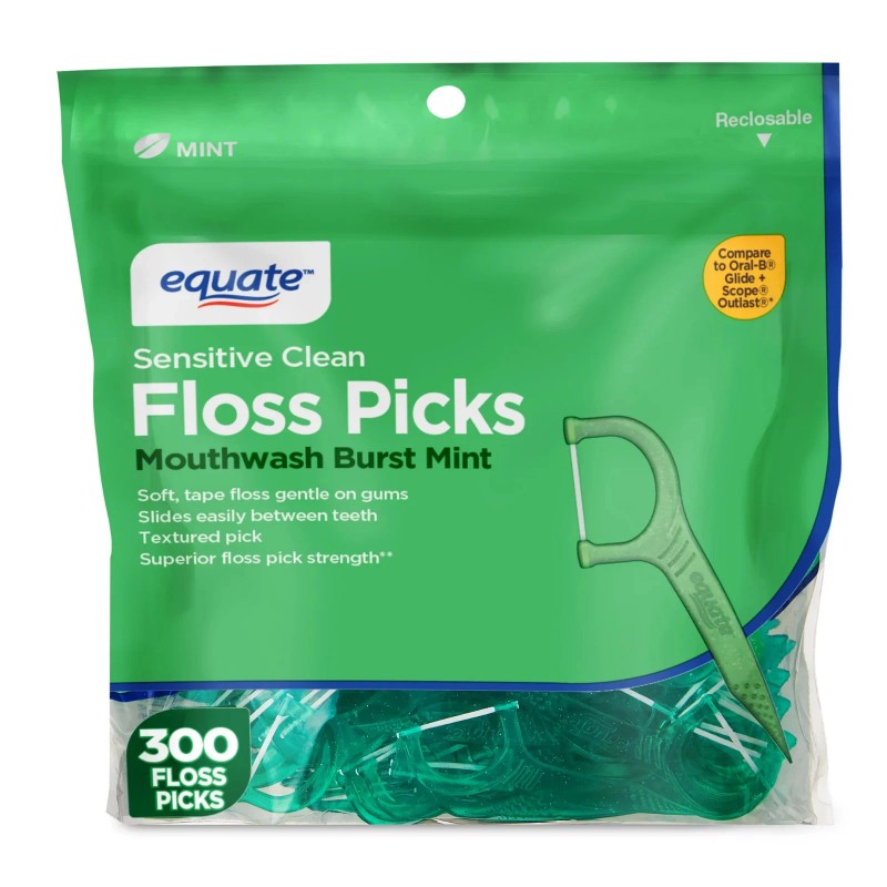 BURST Equate Mint Dental Floss Picks Mouthwash Burst Mint Soft